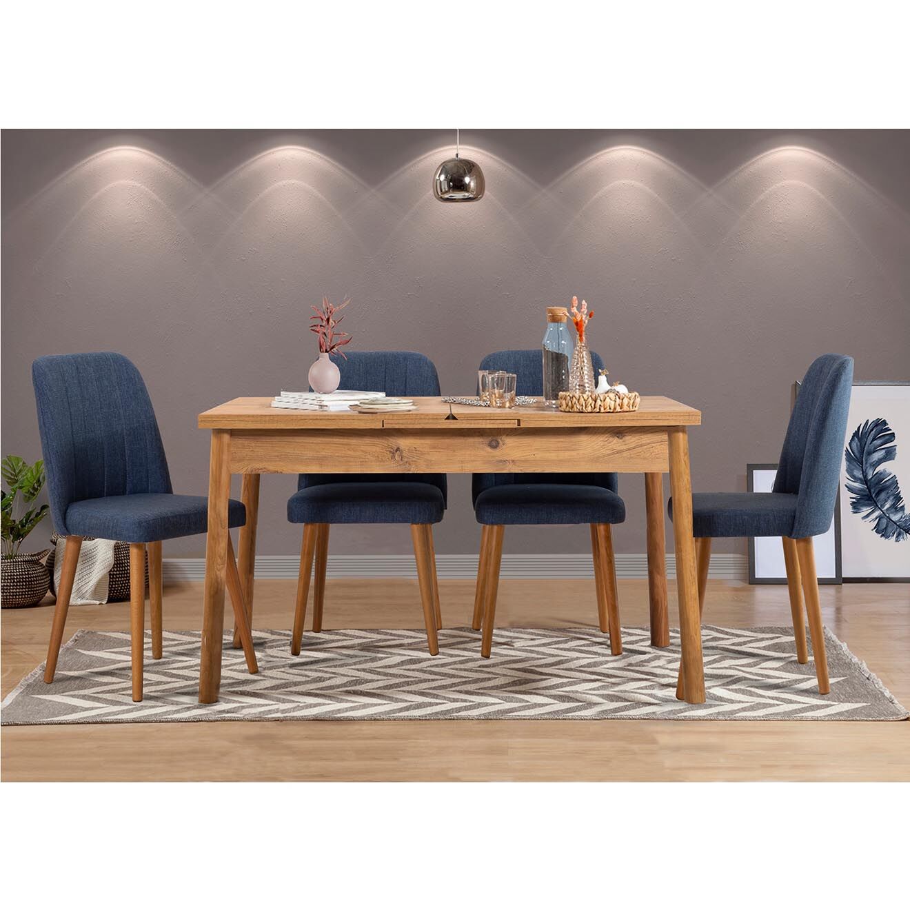 Homitis Ensemble Table + 4 Chaises Costa 1048 beige/bleu marine