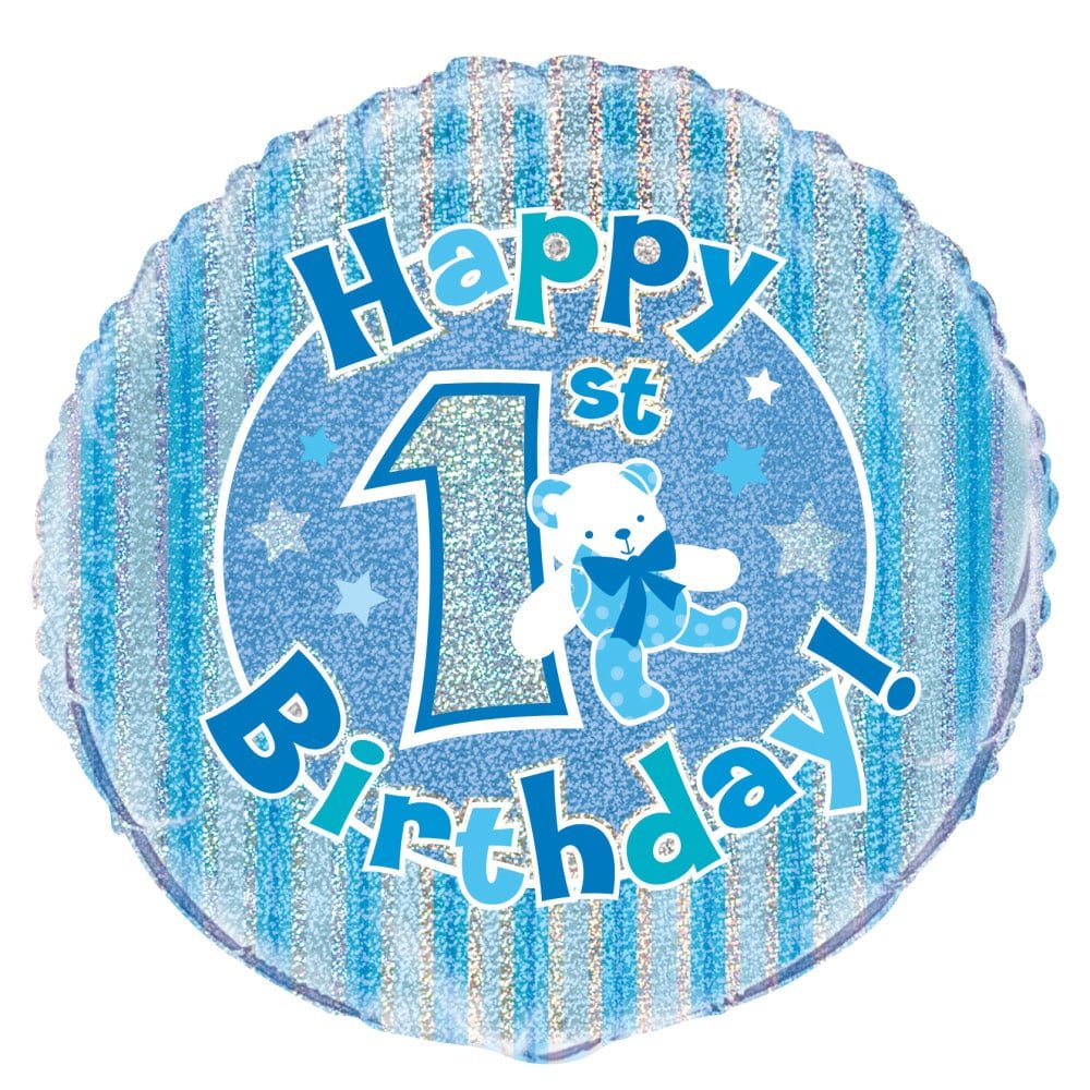 Helium Ballon 1 Jaar Blauw Holografisch 45cm leeg