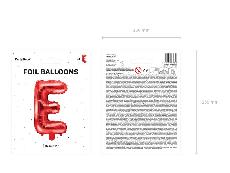 Folie Ballon Letter E Rood Leeg 35cm