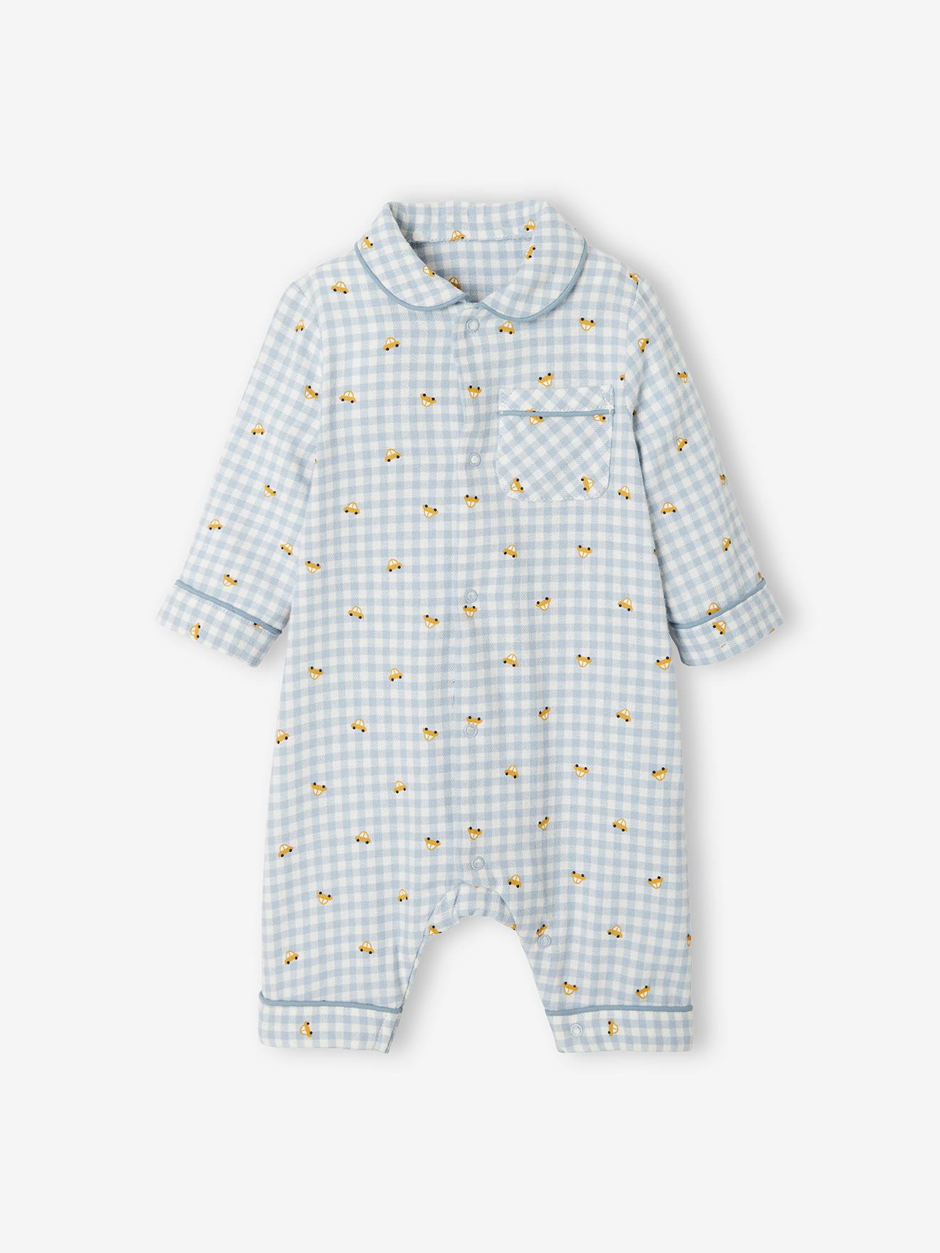 Pijama de flanela para bebê, xadrez branco claro.