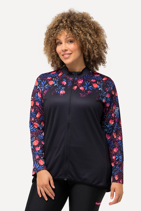 Radfahr-Trikot, Blumen, Slim, Stehkragen, Zipper, Langarm