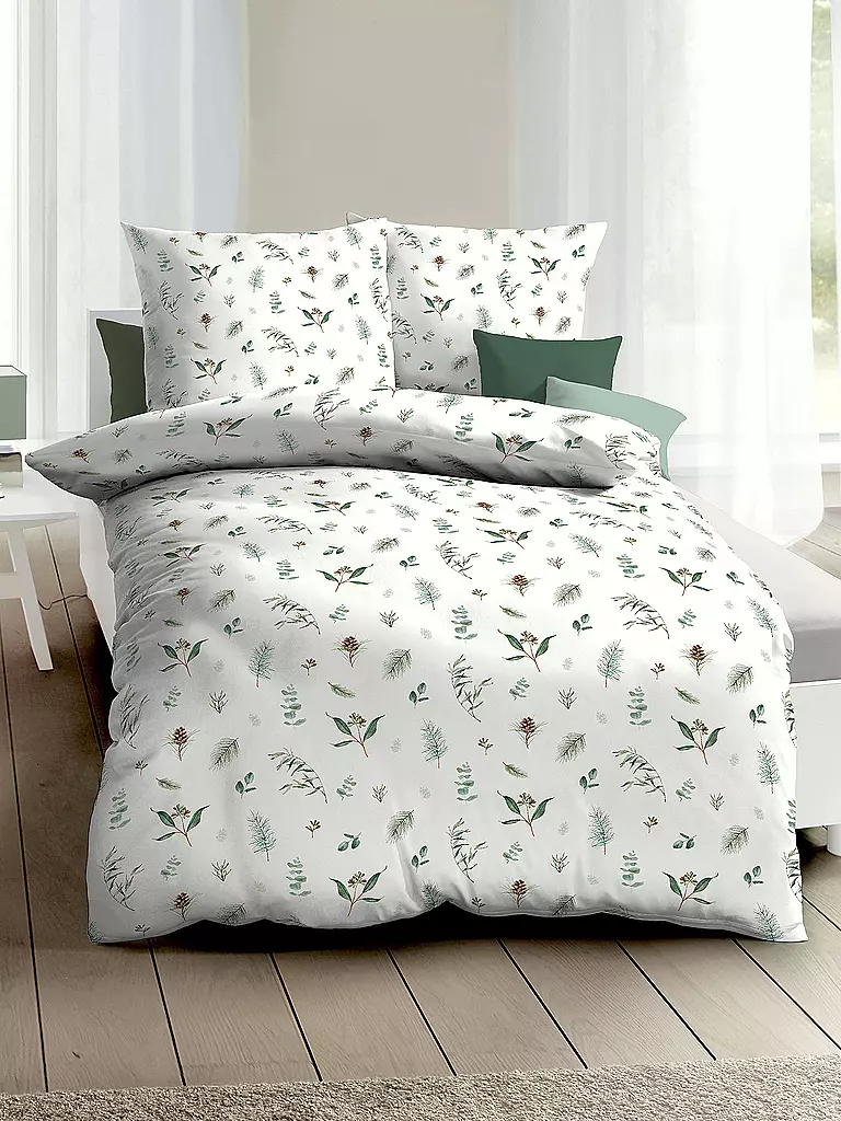 KAEPPEL Flanell Bettwäsche 70x90cm/140x200cm WINTER GREENS ALL Gruen  weiss