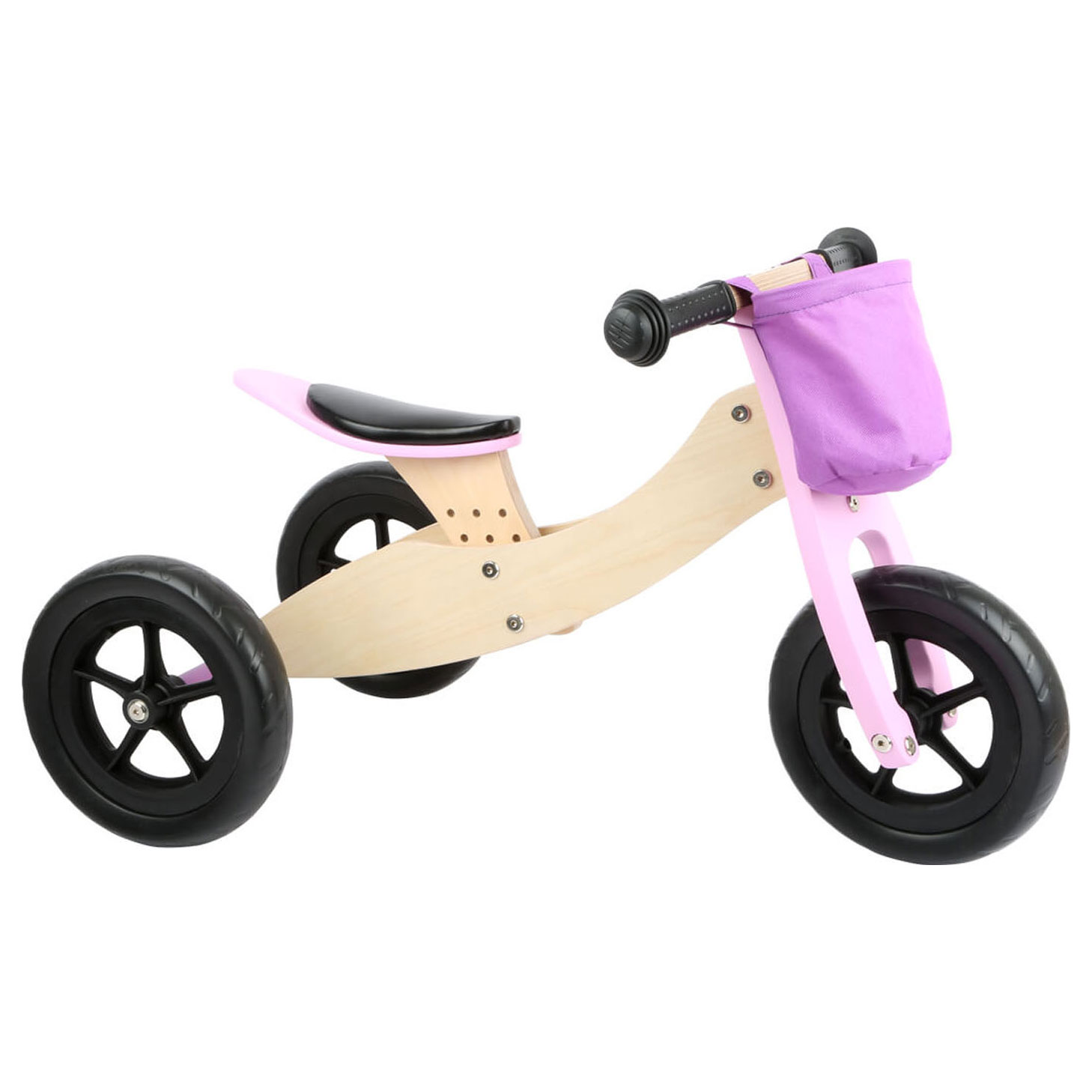 Small Foot-Houten Driewieler en Loopfiets 2in1 Maxi Roze