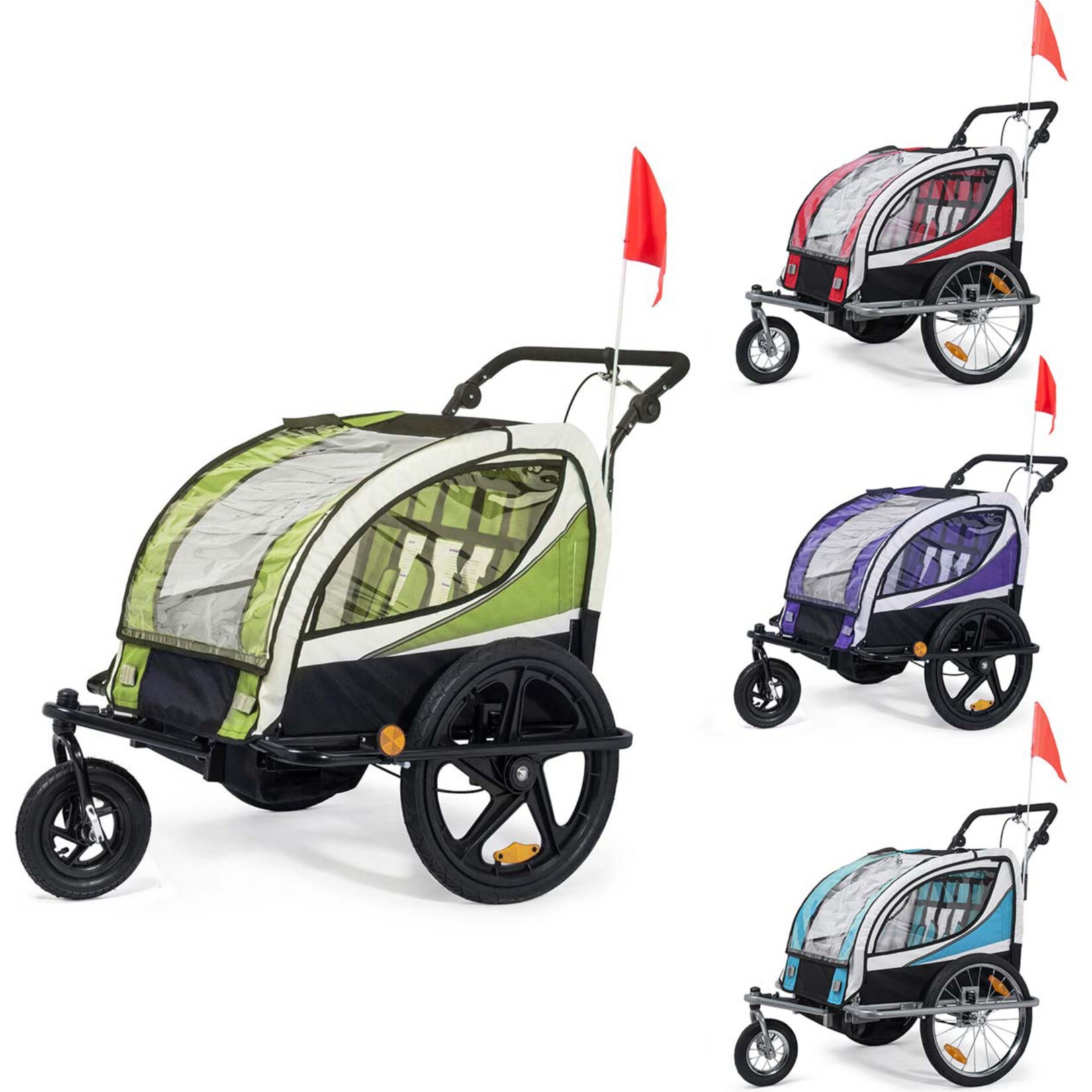 SAMAX 360° drehbarer Fahrradanhänger 2in1 Jogger - in Rot - Silver Frame