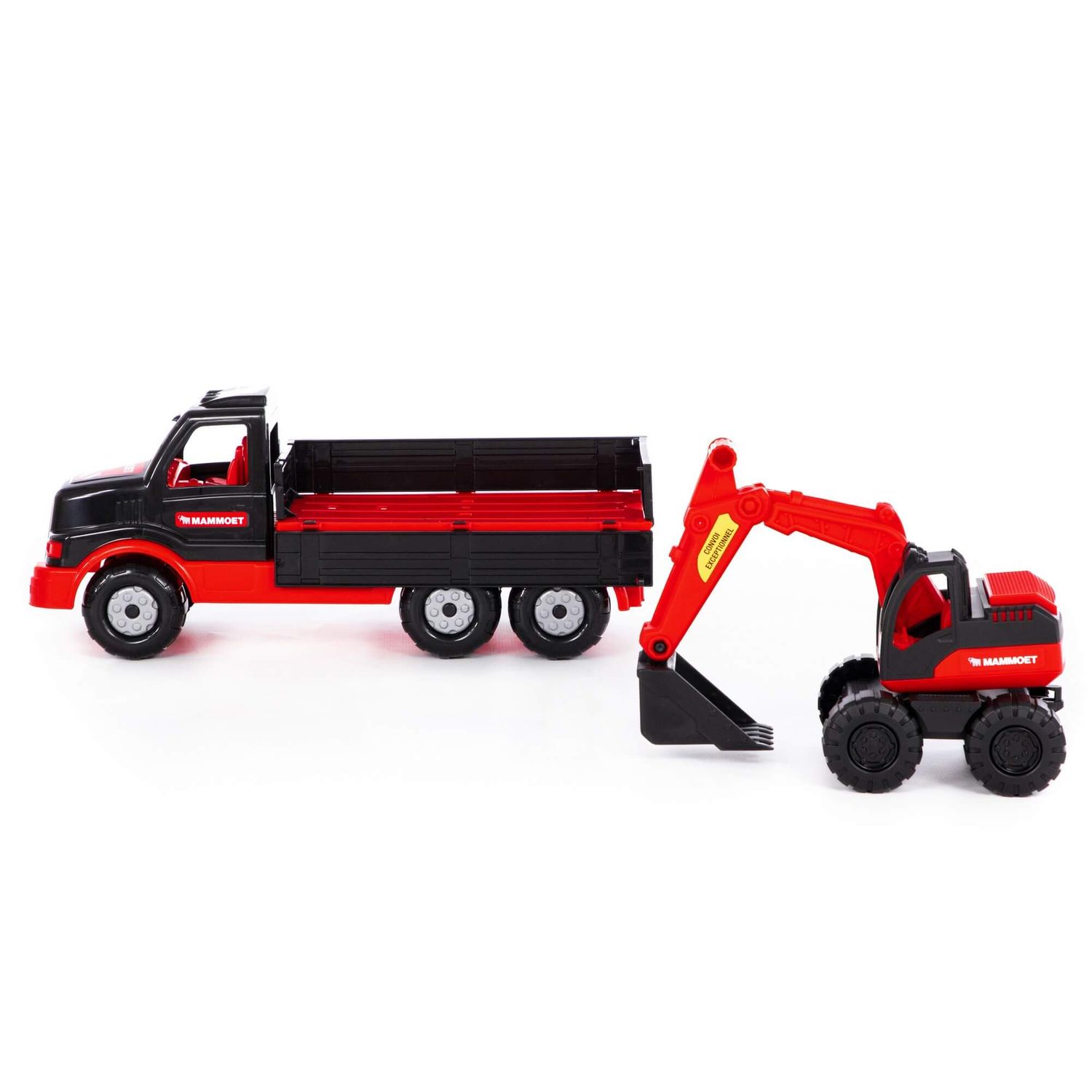 Polesie Spielzeug LKW Schwertransport Bagger 95923 Radlader 2er Set ab 1 Jahr rot