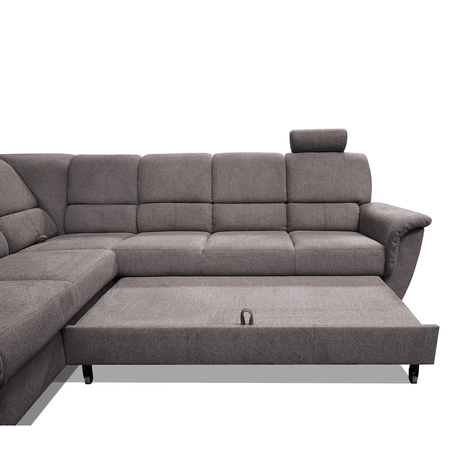 Ecksofa - grau - mit Kopfstützen - mit Funktionen - 2-Sitzer links