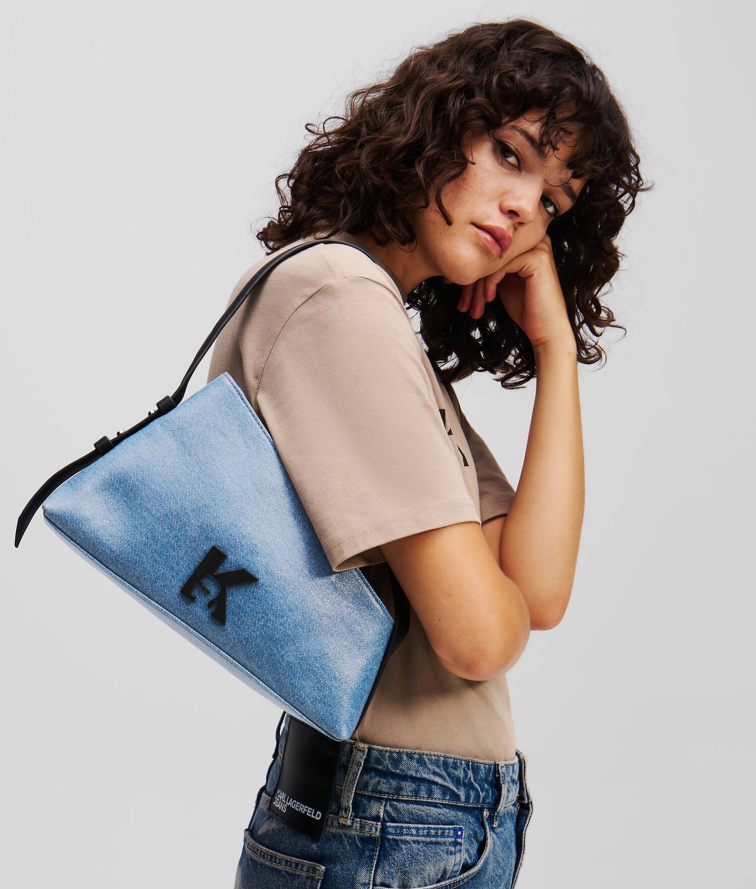 SAC PORTÉ ÉPAULE GÉOMÉTRIQUE ENDUIT - Bleu enduit