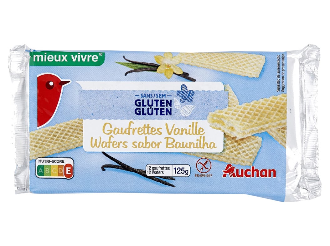 WAFER AUCHAN VIVER MELHOR BAUNILHA SEM GLÚTEN 125G