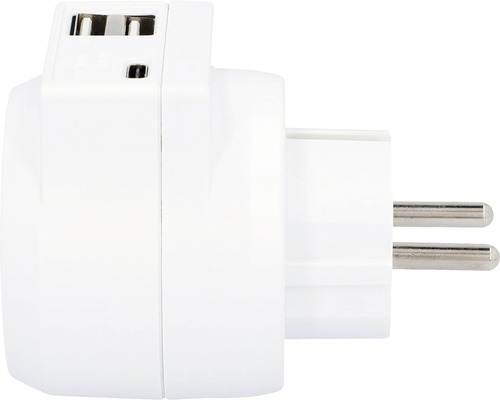 USB A + C 3.4A-adapter, wit, 1x USB Type C + 2x USB Type A-poorten