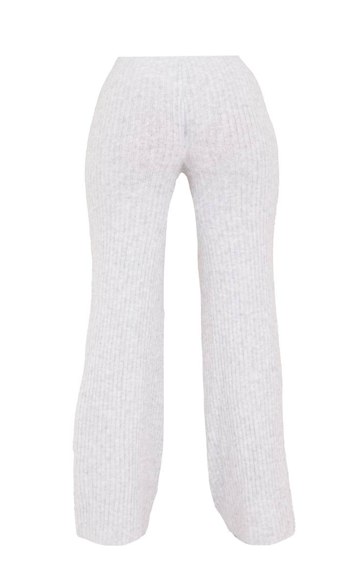 Gris Pantalon Large En Maille Côtelée Luxe