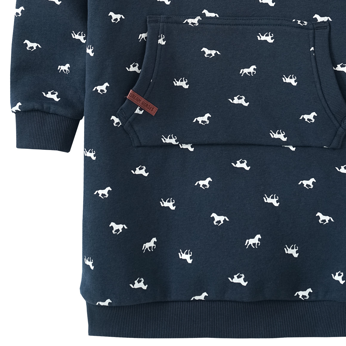 Yigga Mädchen Sweatkleid mit Pferde-Allover dunkelblau