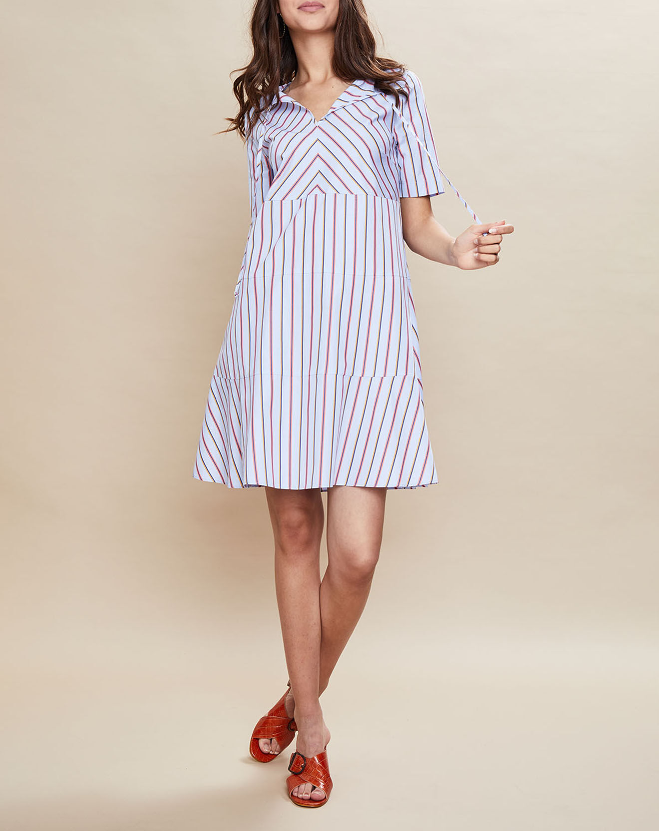 Devernois Robe Rosalia en Coton rayée bleu marine