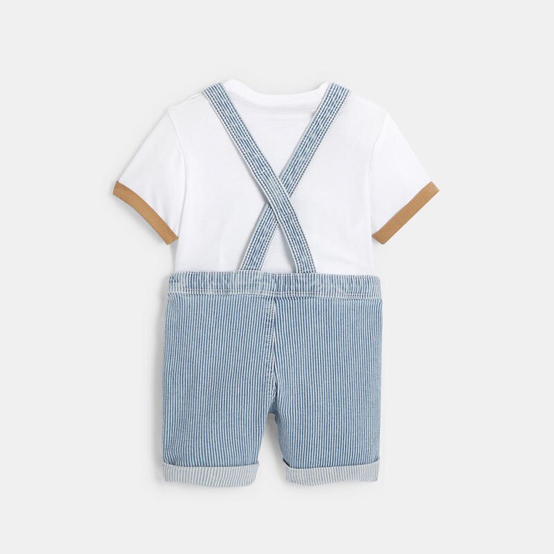 Salopette rayée et t-shirt bleu et blanc bébé garçon Bleu
