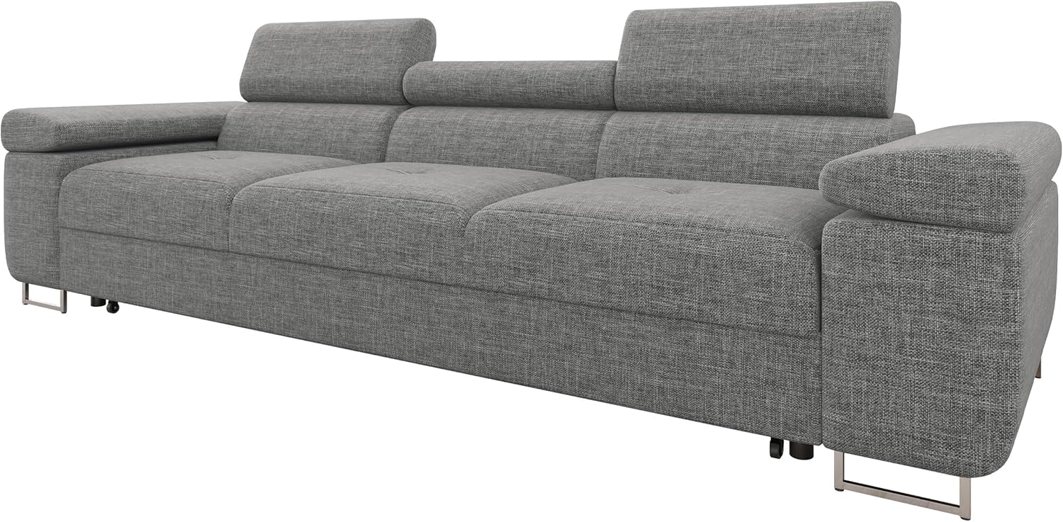 Mirjan24 Sofa mit Schlaffunktion Torezio III Bis, Dreisitzer Polstersofa mit Einstellbare Kopfstützen, Füße aus Metall Chrom, Sofagarnitur, Couchgarnitur (Lux 05)