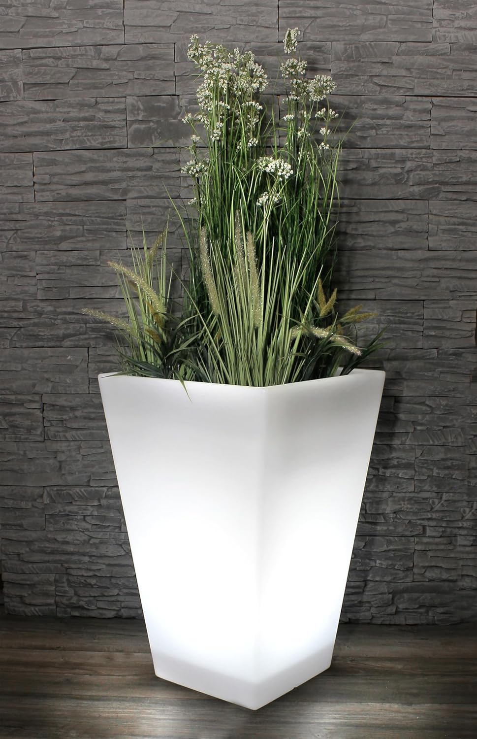 Arnusa Großer LED Blumenkübel 69,5 x 45 cm beleuchtet RGB mit Fernbedienung PL409S Pflanzkübel modern Blumentopf Akku und Netzkabel Indoor § Outdoor