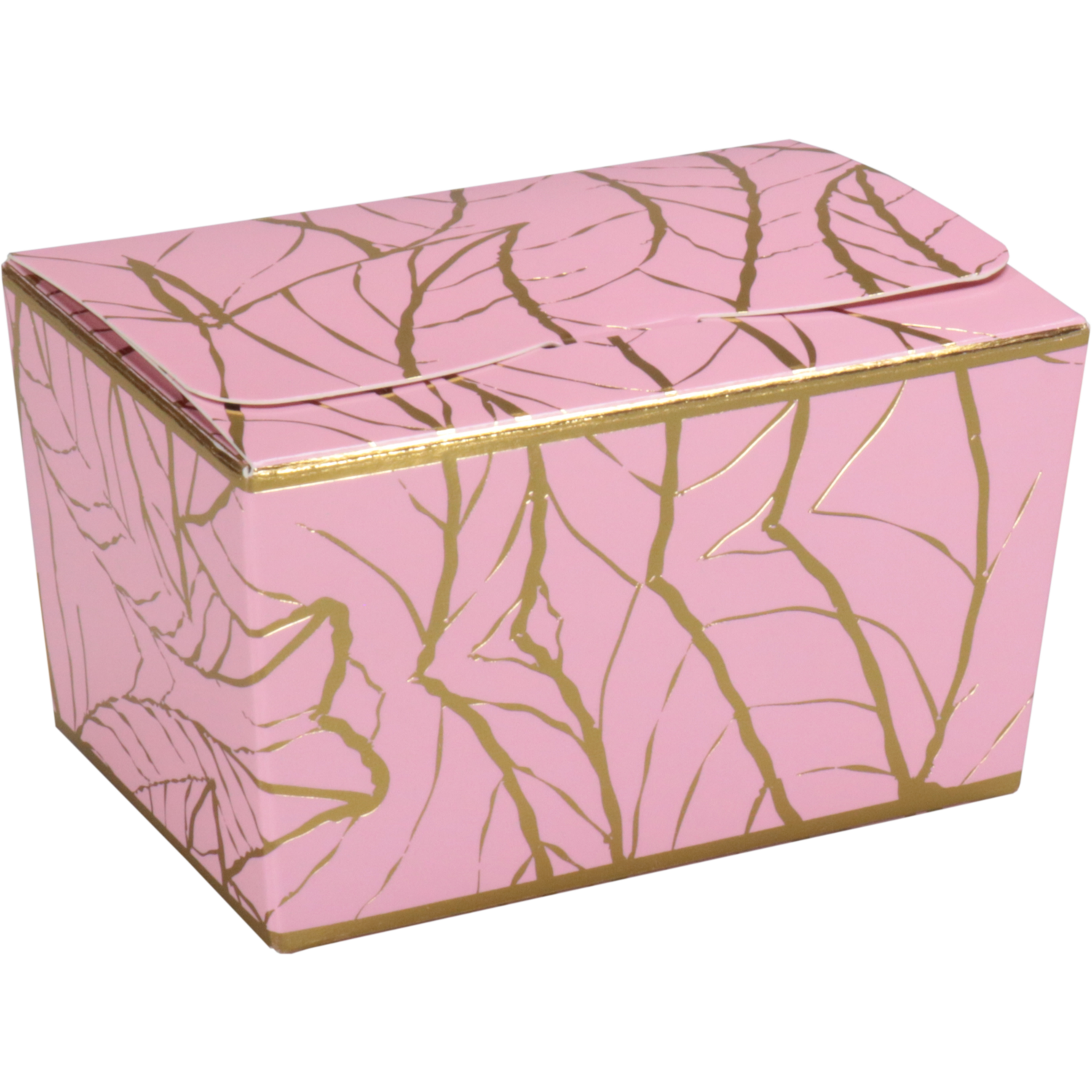 Ballotin, Leaves, karton + PP, 150gr, 89x60x55mm, roze/goud