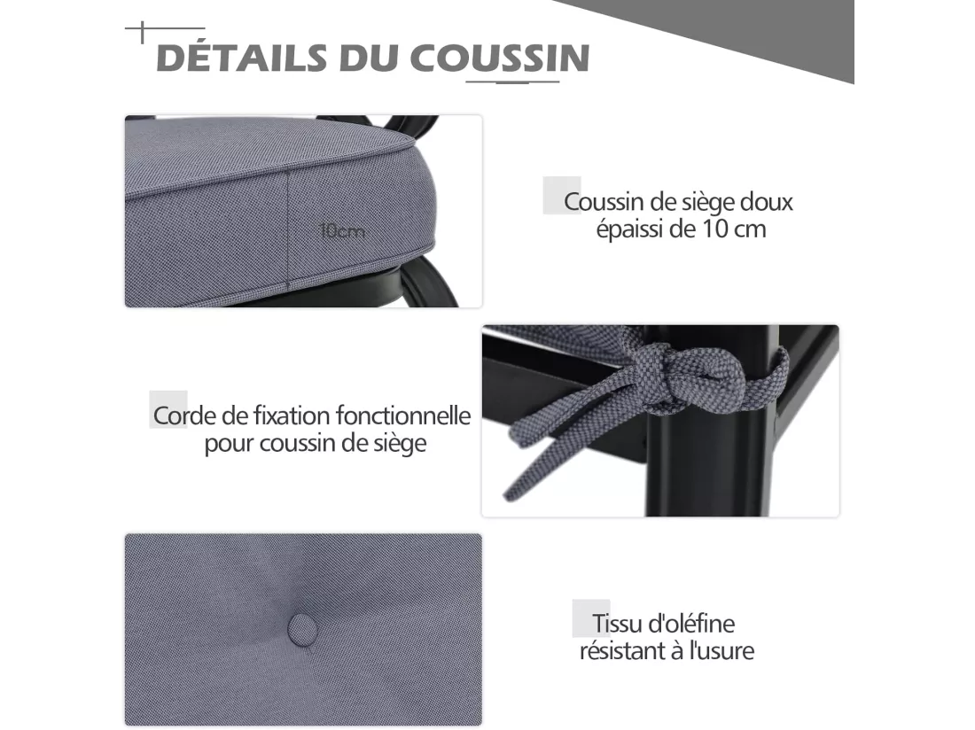 Salon de Jardin 2 Pièces avec Table Basse et Coussins Charge 250KG, Ensemble de Canapés de Terrasse 2 Places avec Cadre Métallique, pour Patio Balcon Terrasse (Gris)