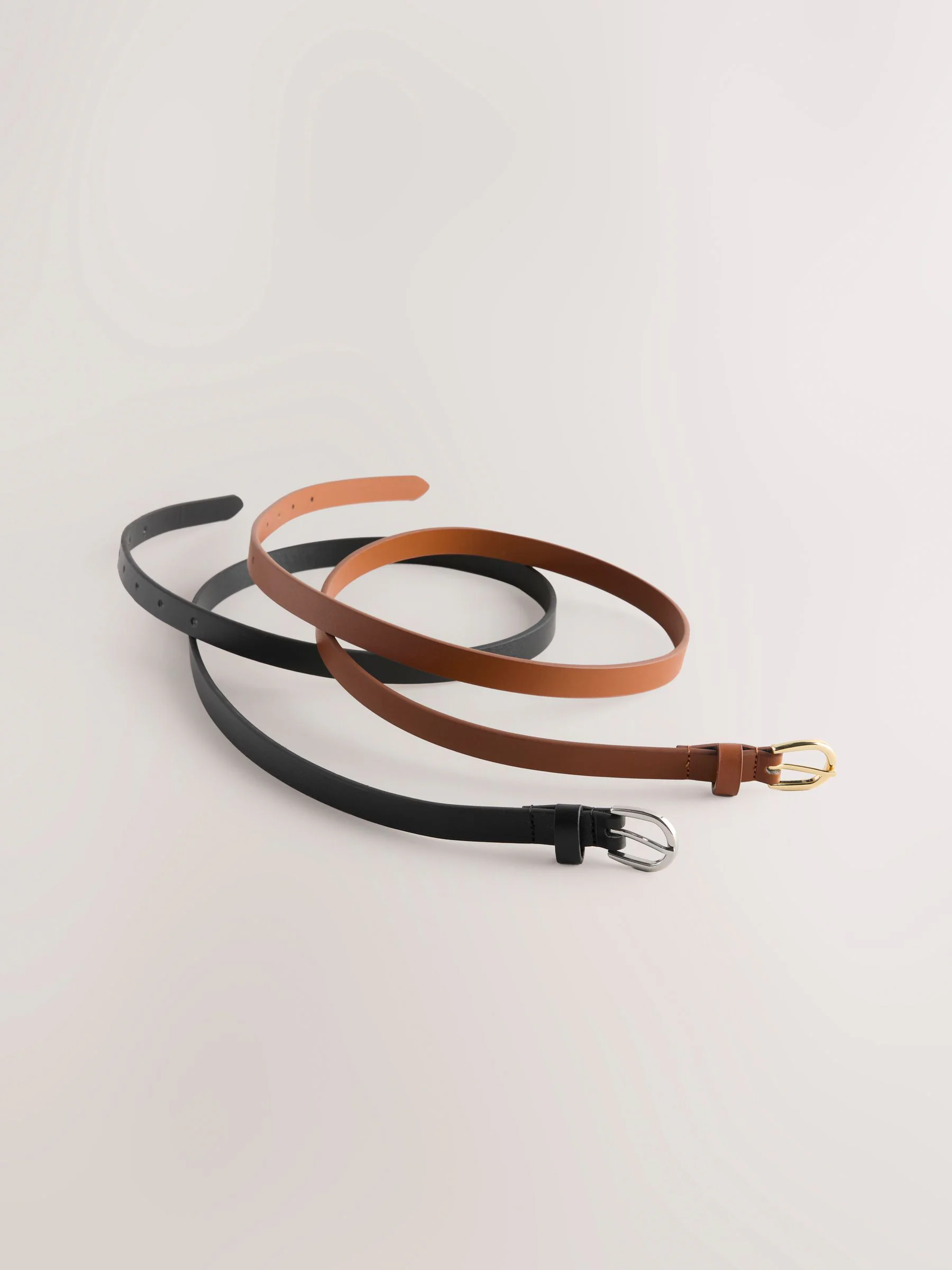 Zwart/bruin - PU Skinny Belts 2 Pack