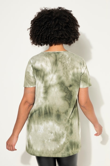 T-Shirt, längere A-Linie, Batik-Muster, Rundhals, Halbarm