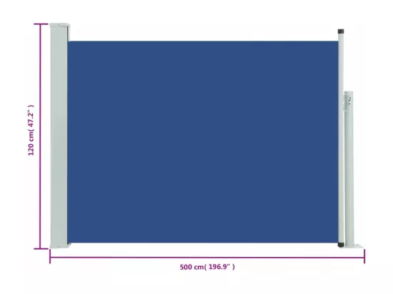Auvent latéral rétractable de patio 120x500 cm Bleu