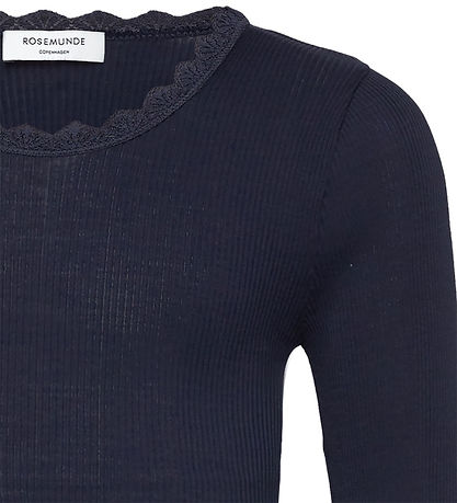 Rosemunde Bluse - Rib - Weiß - Navy m. Spitze
