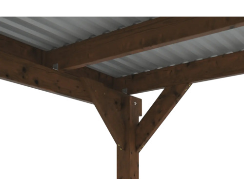 SKAN HOLZ Friesland enkele carport inclusief aluminium dakpanelen en H-paalankers, 314 x 708 cm, notenhout