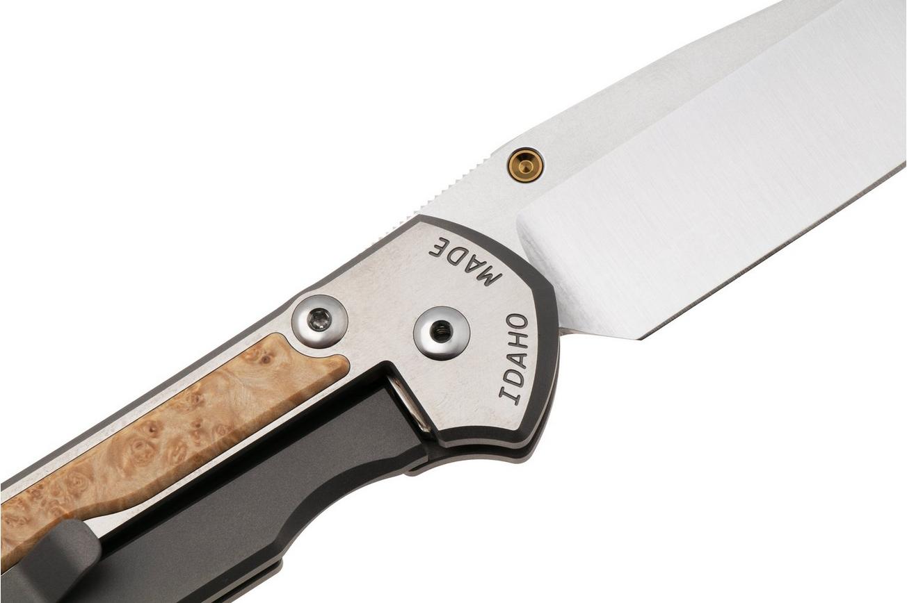 Chris Reeve Large Sebenza 31 L31-1628, Satin CPM MagnaCut, Polished Titanium, Box Elder Burl Inlay zakmes