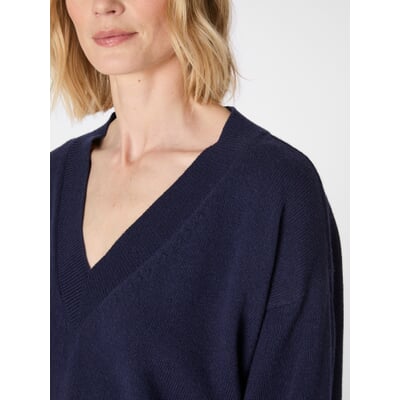 Damen-Strickpullover V-Ausschnitt, Navy