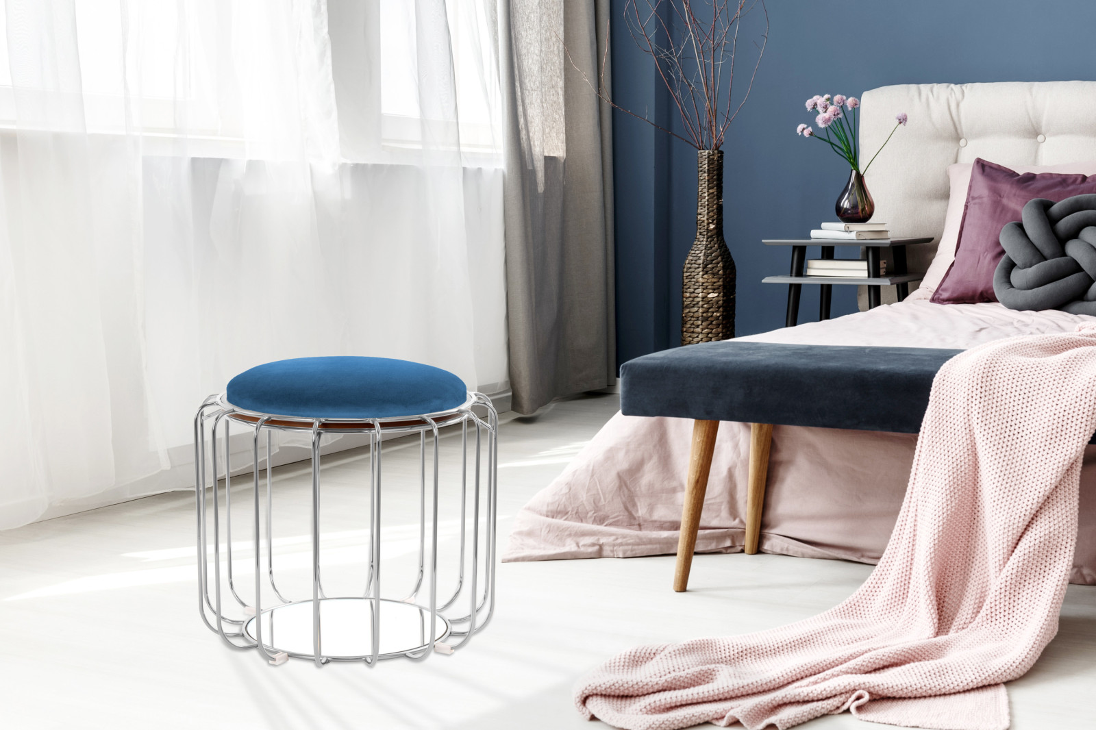 Tisch-Hocker COMFORTABLE - dunkelblau-silber - Metall