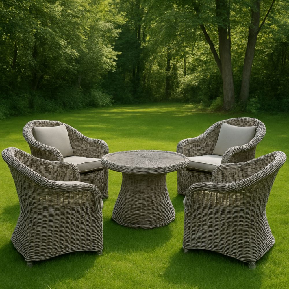 Gartenmöbelset Rattan Sessel und Tisch grau Durchmesser 100 cm Höhe 75 cm