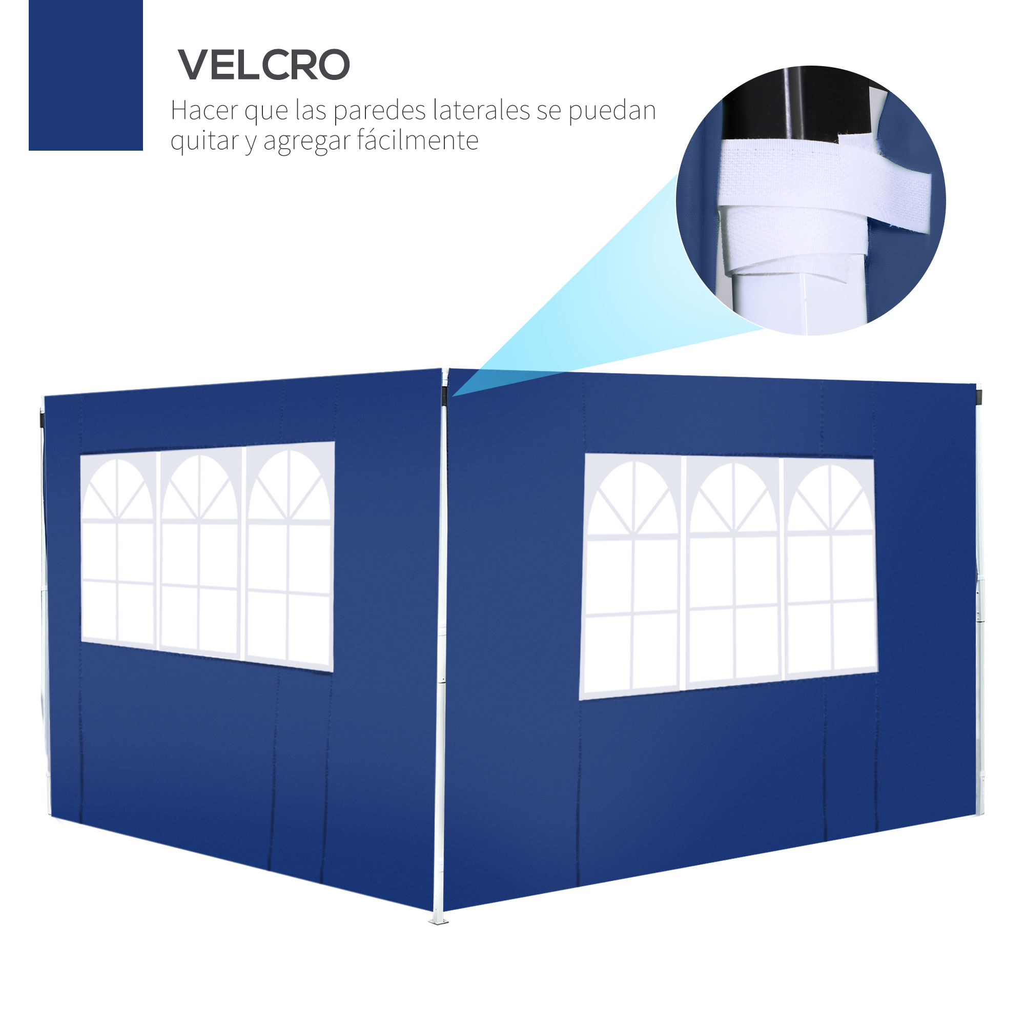 Outsunny 2 Paredes Laterais para Gazebo 3x2, Painéis Laterais de Tecido Oxford com 2 Janelas, Adequado para Tendas 3x3 e 3x6, Azul