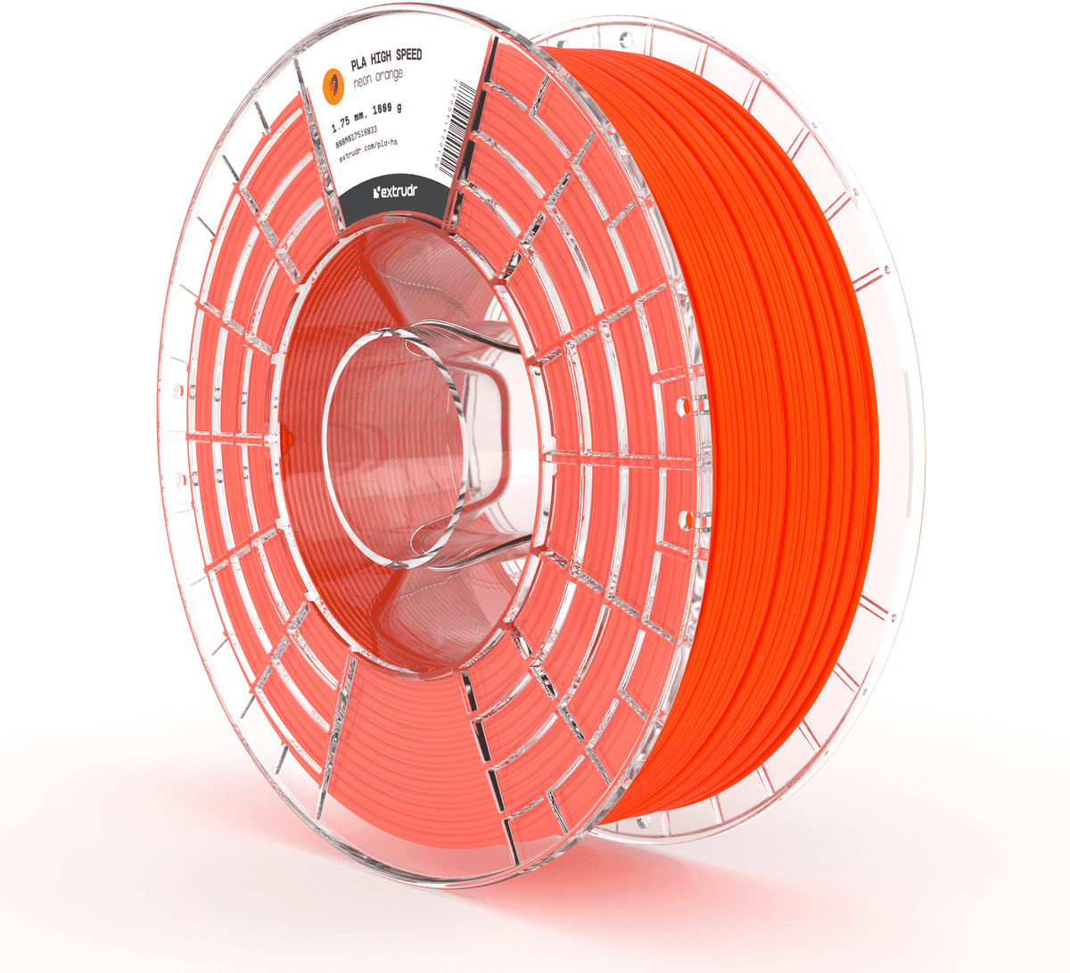 Extrudr  PLA High Speed Neon Orange, 1,75 mm / 1000 g    PLA HS für Druckgeschwindigkeiten bis zu 1000 mm/s in Neon Orange