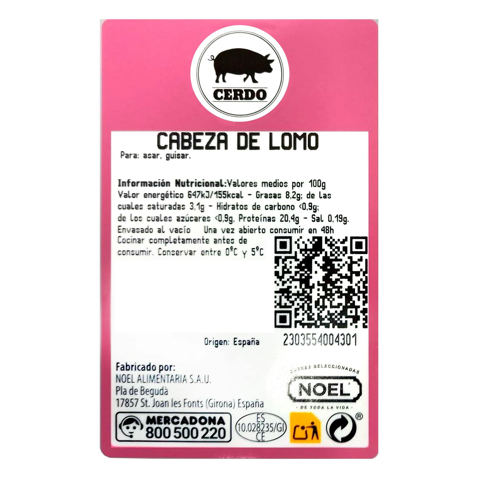 Pièce de tête de longe de porc