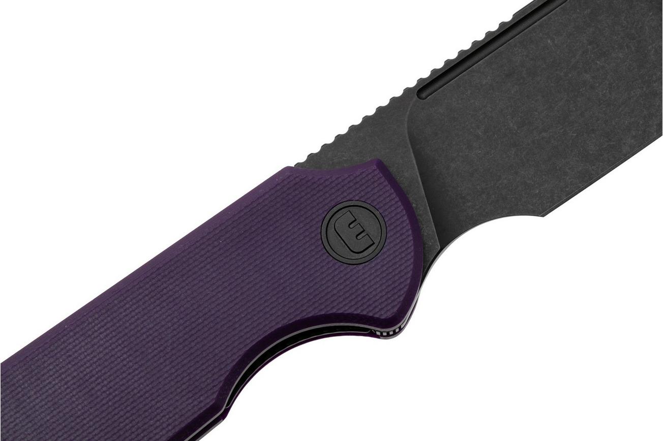 Eutektik Binary BIN-PBW-L Blackwashed 14C28N, Purple G10, linkshandig zakmes