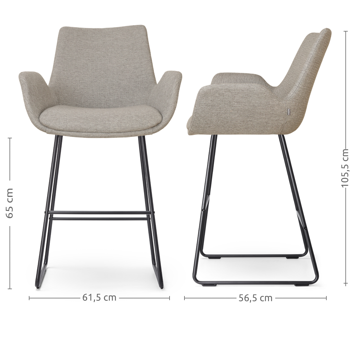 Barkruk Nino-Eef warm grijs - zwart onderstel - 65 cm