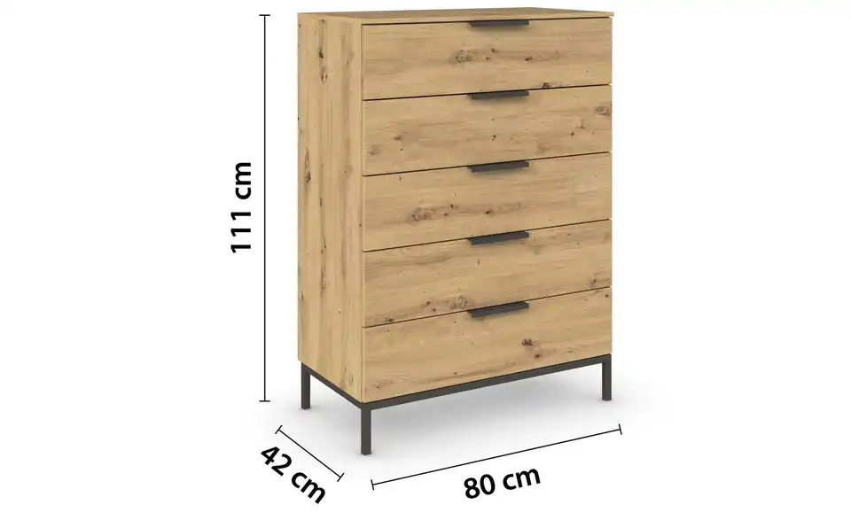 Kommode Eiche Artisan (Nachbildung) Front: Dekor, Oberboden: Dekor 80 cm Graphit