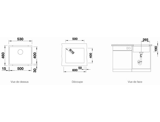 BLANCO - Evier sous plan Subline 500-U cuve Café 523441