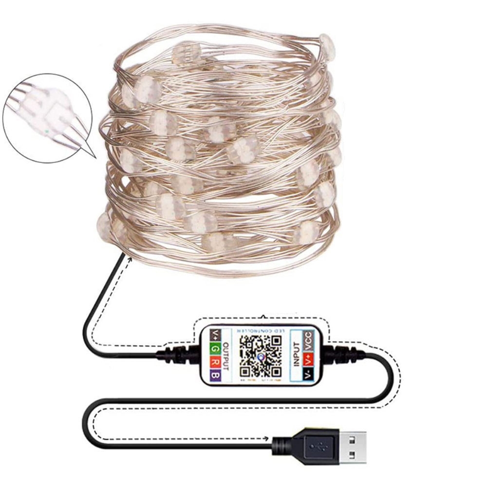 (20m) 200 LED's Bluetooth USB Lichterkette Soundgesteuerte RGB Beleuchtung mit App Steuerung (iOS/Android) IP65 - Bunt