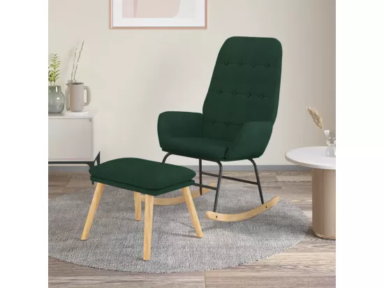 Chaise à bascule avec repose-pied Vert foncé Tissu