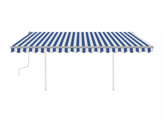 Auvent manuel rétractable avec LED 4,5x3,5 m Bleu et blanc