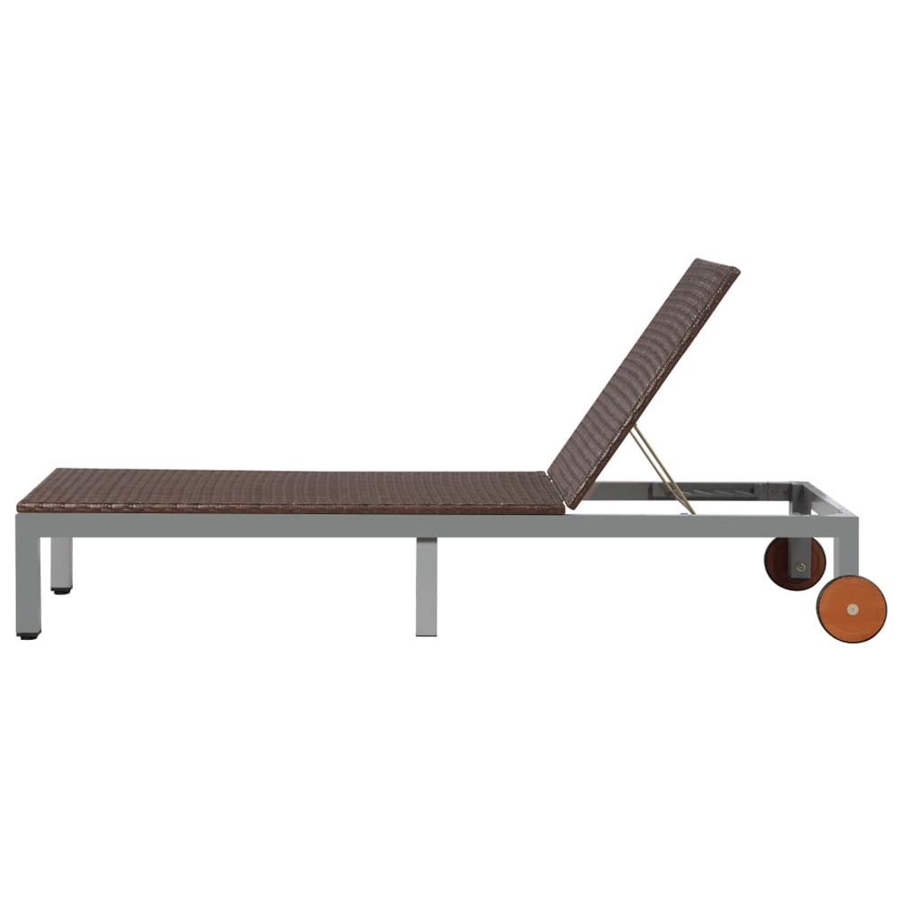 Transat chaise longue bain de soleil lit de jardin terrasse meuble d'extérieur avec roues résine tressée marron