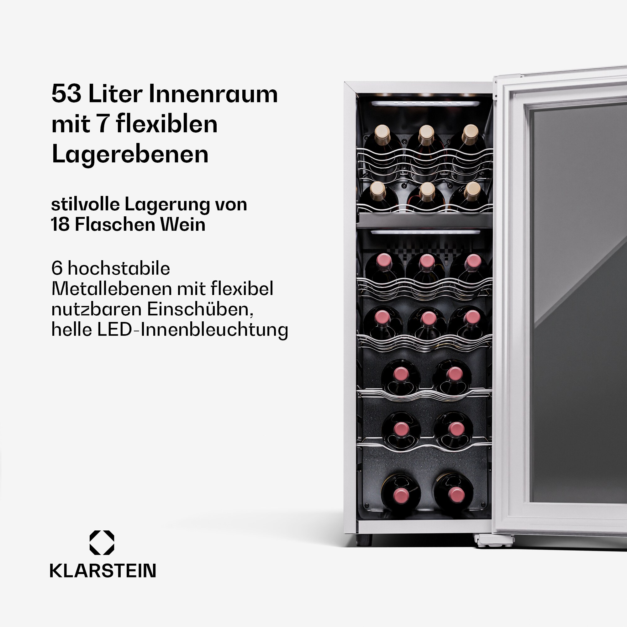 Shiraz 18 Duo Weinkühlschrank 2 Zonen 53L/18 Flaschen 5-18 °C Touch Weiß 18 Flaschen 2 Kühlzonen