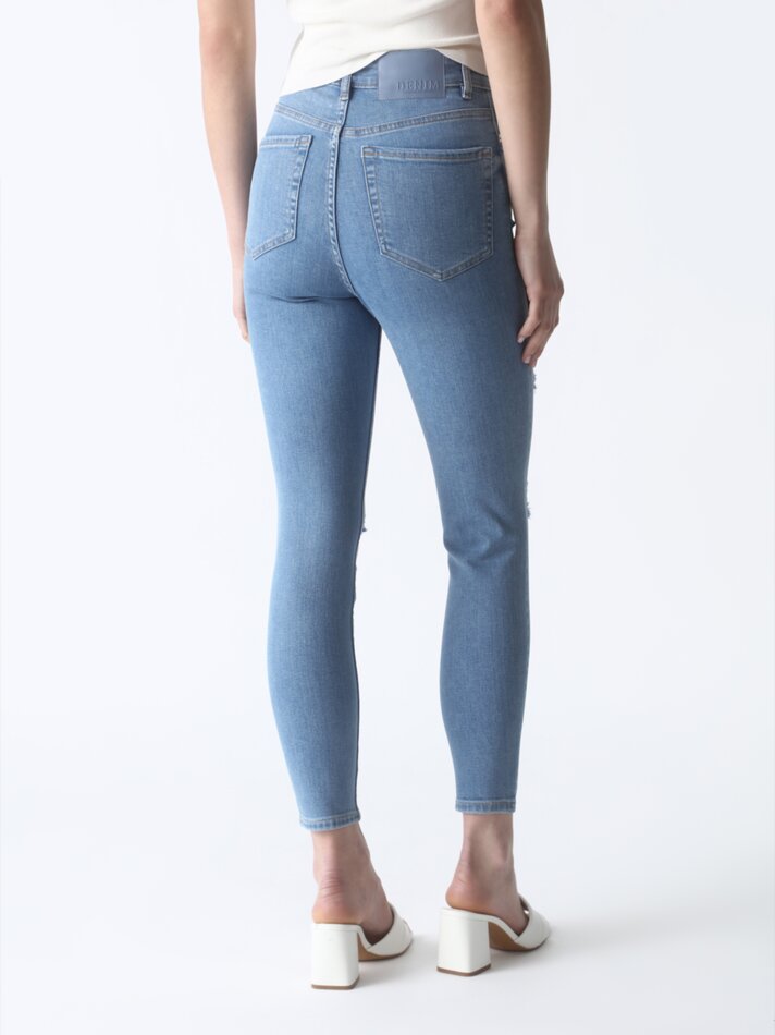 Calça jeans skinny de cintura alta - Turquesa