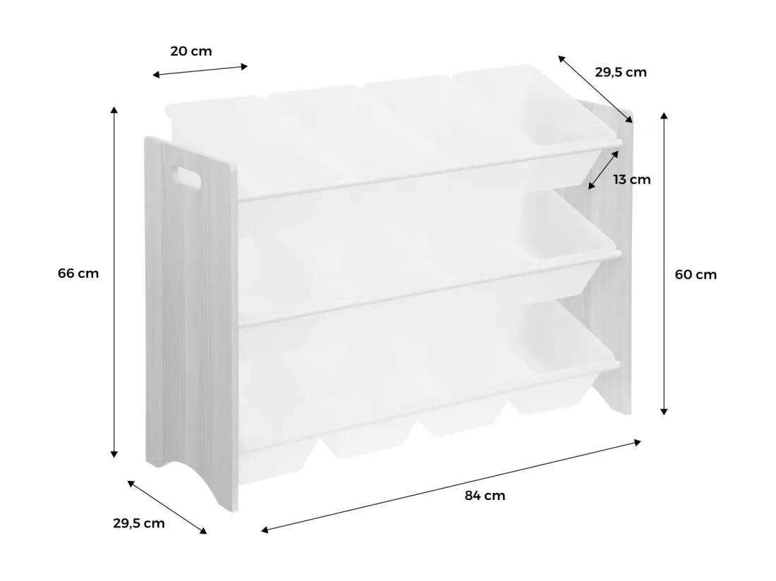Meuble de rangement pour enfant avec 12 casiers - Tobias - MDF décor bois naturel. L 84 x P 29.5 x H 60cm