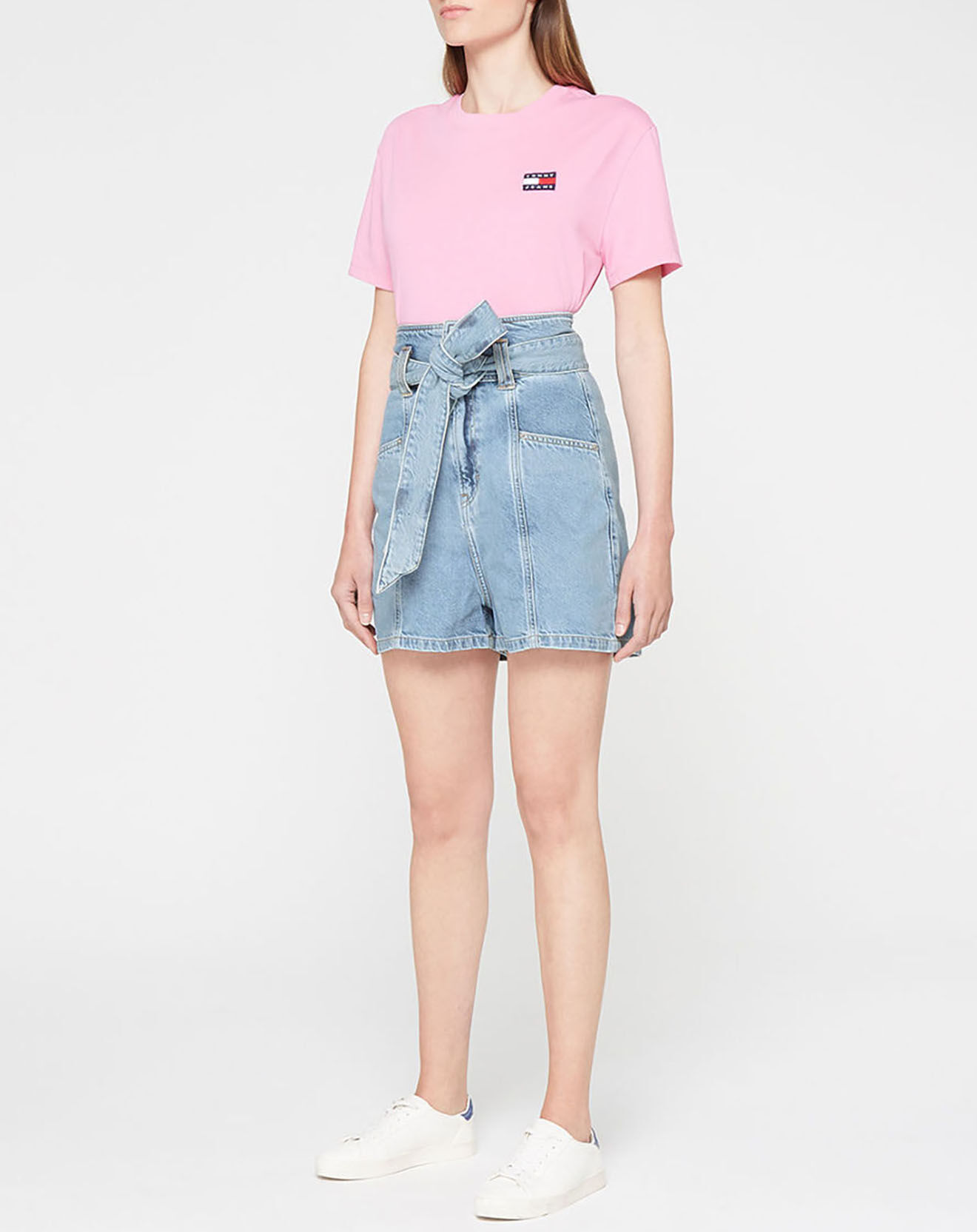 Tommy Jeans Short denim mom fit new paperbag bleu clair