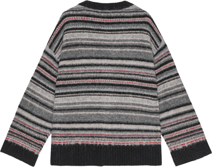 Ganni Soft Wool Stripe Boxy Cardigan Phantom