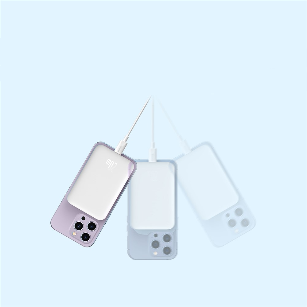 (20W) Mini 6000mAh Magnetische MagSafe USB C Powerbank Power Delivery Ladegerät inkl. USB C Ladekabel mit LED Anzeige - Weiss