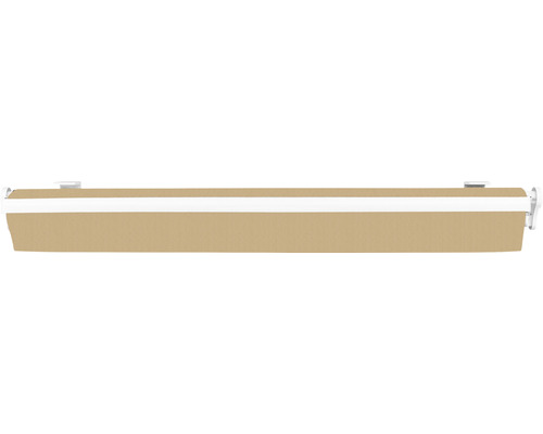 SOLUNA knikarmscherm Proof 2,5x2 Stofdesign 0681 Frame RAL 9010 Zuiver Wit Aandrijving rechts incl. slinger