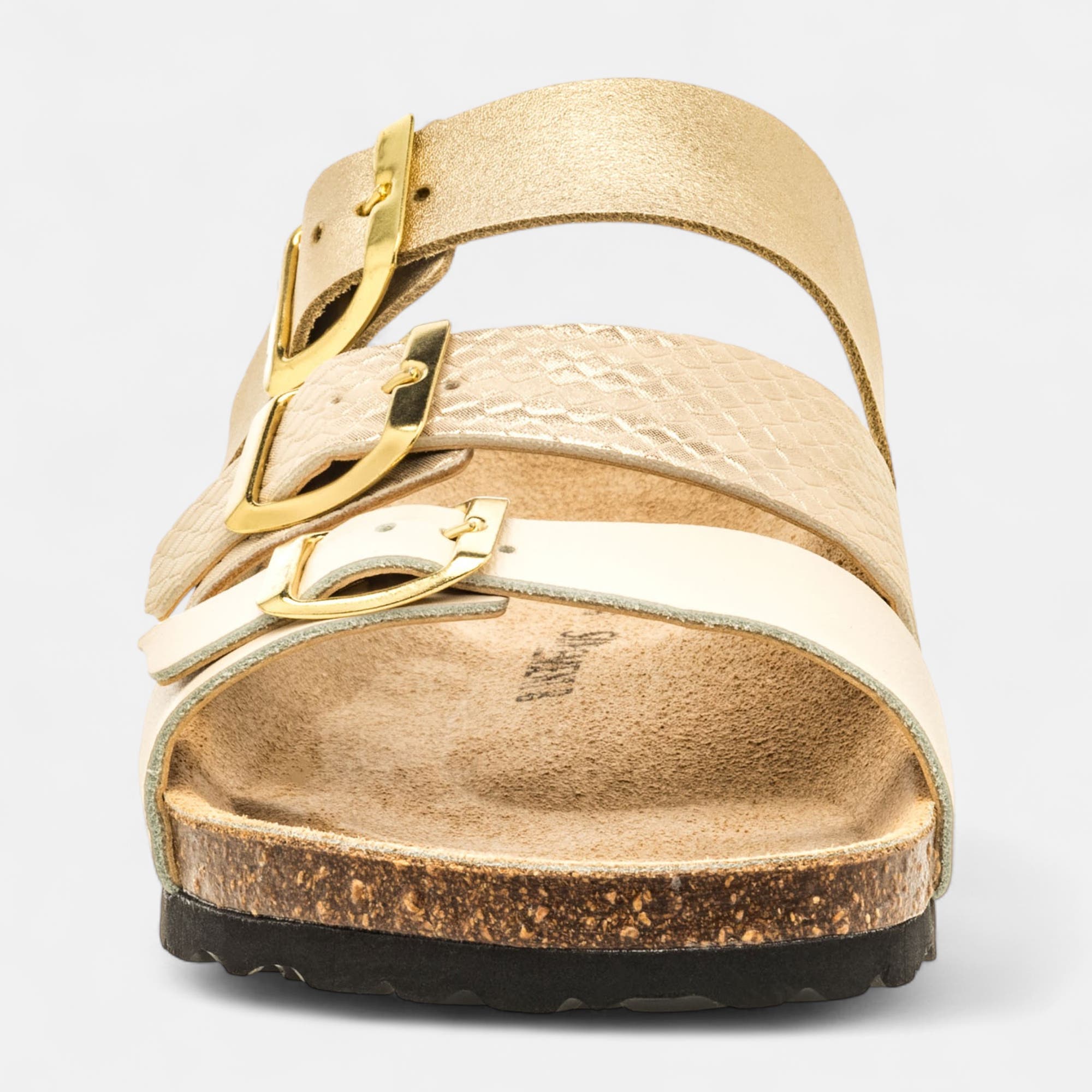 Mules semelle liège Femme en cuir or
