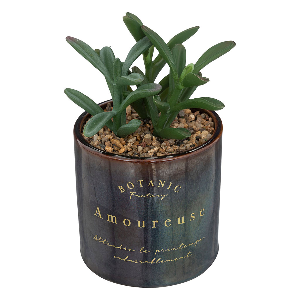 Plante grasse artificielle dans pot en céramique H 17cm